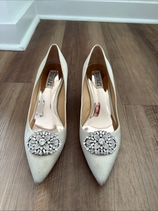 Badgley Mischka Shoes - Badgley Mischka Ivory Pointed-Toe Crystal Embellished Pumps